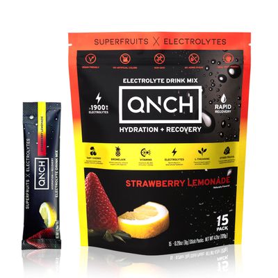 QNCH Superfruit HYDRATION RECOVERY - Strawberry Lemonade - Electrolyte Drink Mix Single Serve Hydration Powder Packets Non-GMO, Gluten Free, Vegan 15 Sticks