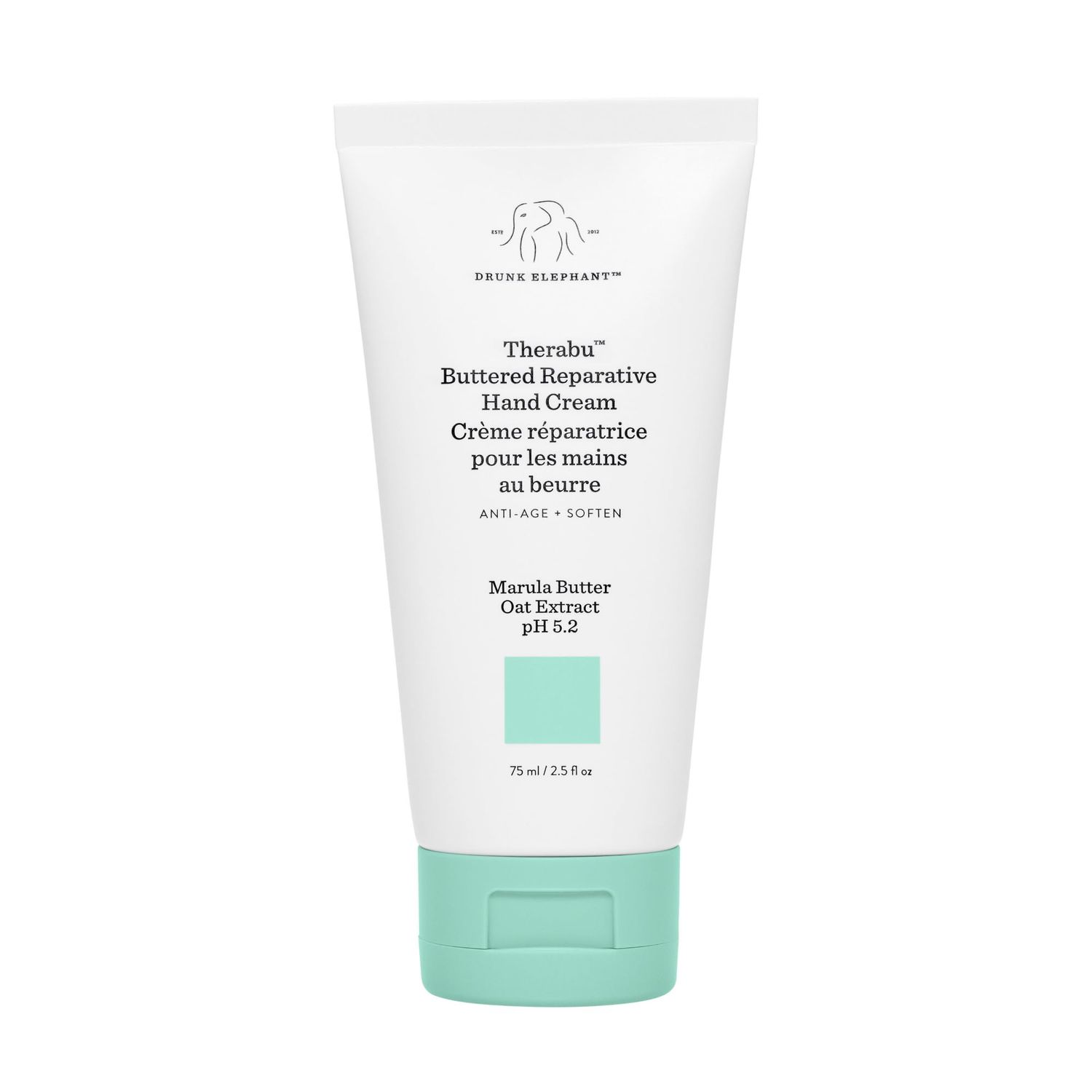 Drunk Elephant Therabu Buttered Reparative Hand Cream - 75 ml2.5 fl oz - Hand Lotion - Clean Clinical Skincare - Cruelty-Free - Dermatologist-Tested - Free of Essential Oils, Silicones, and Fragrance
