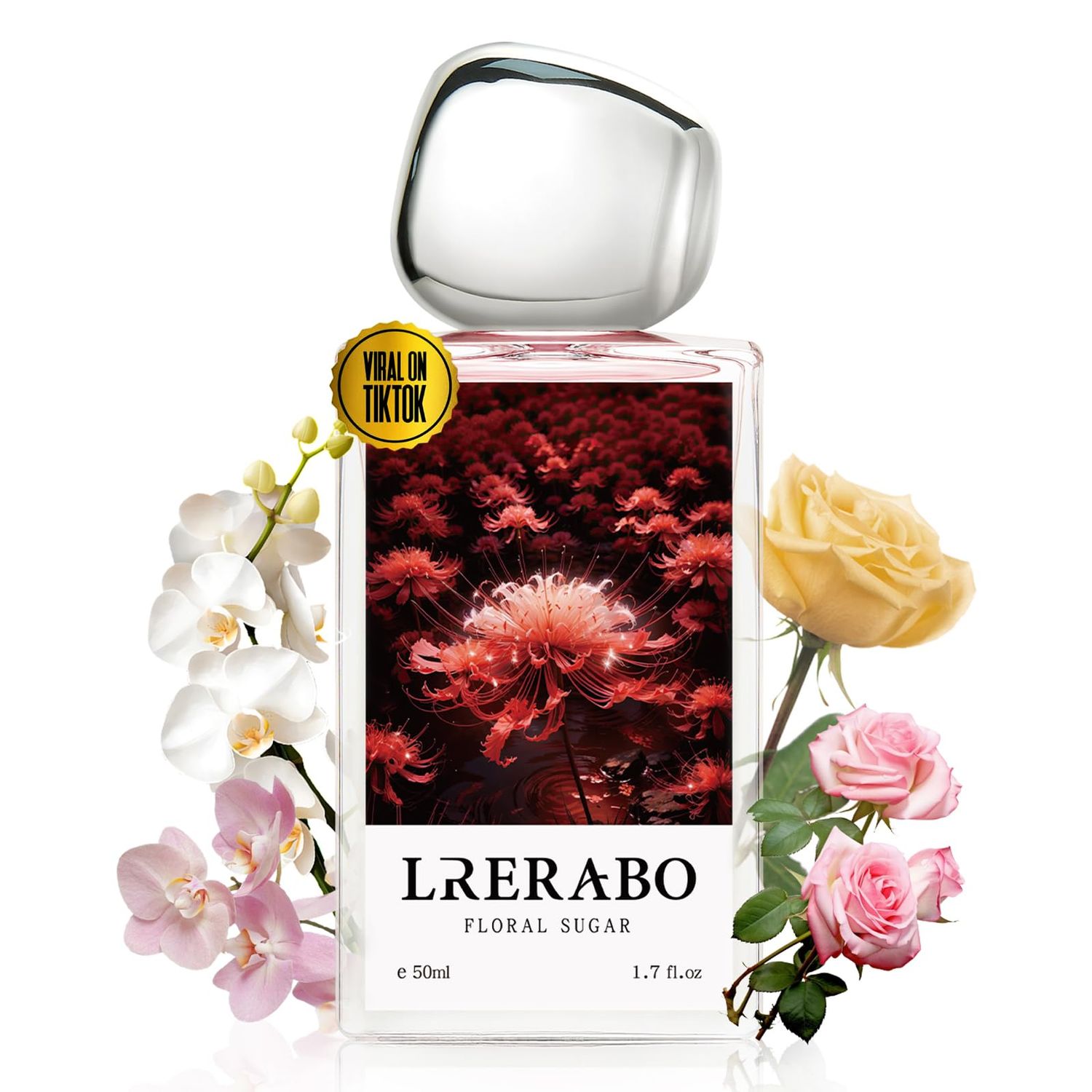 LRERABO Gourmand White Flowers Eau De Parfum Inspired by VikRolf&#39;s Flowerbomb, Long Lasting Luxury Perfume For Women, Paraben Free, Vegan, Womens Hair Perfume Spray - 1.7 Fl Oz (50ml)