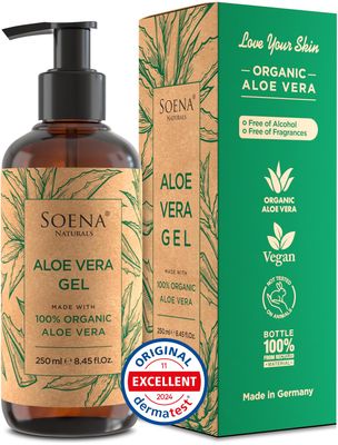 Aloe Vera Gel Organic - Vegan - FROM 100 ORGANIC LEAFES Natural Pure - Made in Germany - Certified Organic - Moisturizer - For Face, Skin, Hair, Sunburn relief Non-Sticky Fragrance Free