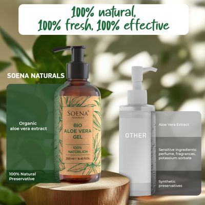 Aloe Vera Gel Organic - Vegan - FROM 100 ORGANIC LEAFES Natural Pure - Made in Germany - Certified Organic - Moisturizer - For Face, Skin, Hair, Sunburn relief Non-Sticky Fragrance Free