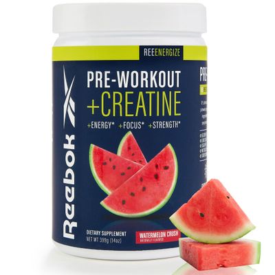 Reebok ReeEnergize Pre-Workout Creatine 200MG Caffeine, 3G Creatine, 4G Citrulline Energy, Focus, Strength Nitric Oxide Booster 25 Servings Watermelon Crush