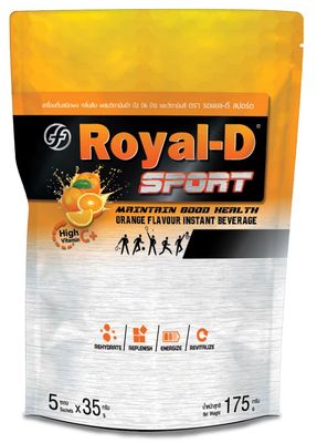 Royal-D Sport Electrolyte Powder - Orange Flavor Instant Hydration Energy with Vitamins B C, Sodium, and Potassium - 6.15 Oz, Pouch (6 Sachets)