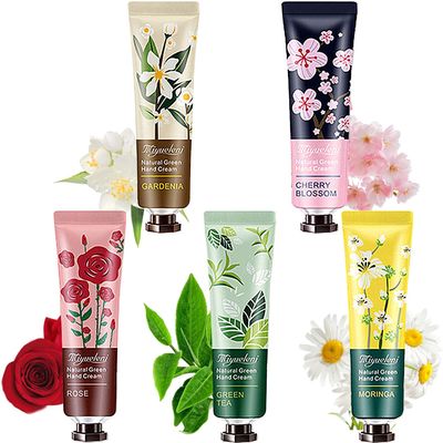 WENJLYJ 5 PCS Natural Plant Fragrance Hand Cream,Moisturizing Hand Lotion for Dry Cracked Hands Mini Travel Hand Lotion Hand Care Cream Gift Sets for WomenFlower