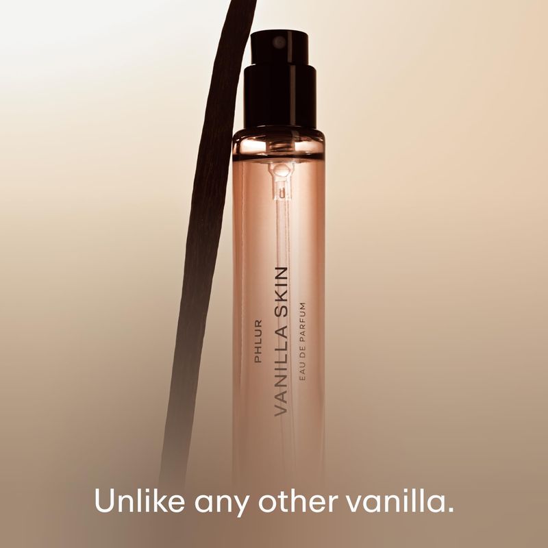 PHLUR Vanilla Skin Eau de Parfum - Travel Size Perfume for Women Men Fragrance - Vanilla Perfume with Pink Pepper, Cashmere Wood Sandalwood (9.5mL)