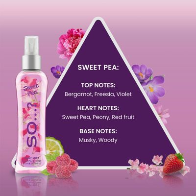 So? Sweet Pea Body Mist - Floral Perfume for Women with Bergamot, Sweet Pea, Peony Notes - Ideal Gifts for Women - Body Spray for Women - 3.5 oz
