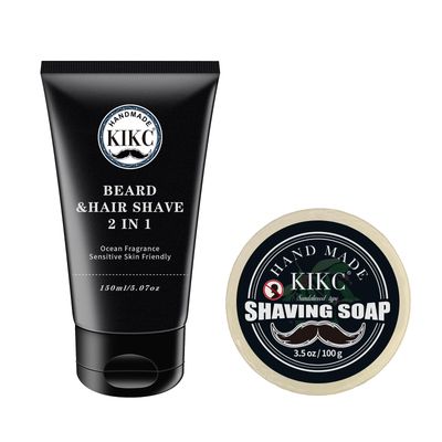 KIKC Shaving Soap and Shaving Cream Kit,Sandalwood Scent Shave Soap for Men,Shave Cream with Ocean Fragrance, a 3.5oz Soap, a 2 in 1 Shave Cream 150ml for Wet Shaving