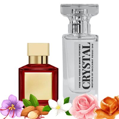 CRYSTAL PERFUME INSPIRED BY BACCARAT ROUGE 540 MFK FOR MEN WOMEN - IMPRESSION OF BACCARAT ROUGE 540 Long-Lasting Unisex Fragrance 1.7oz 50ml WOODY AMBER WARM SPICY FRESH FLORAL ALL OCCASION