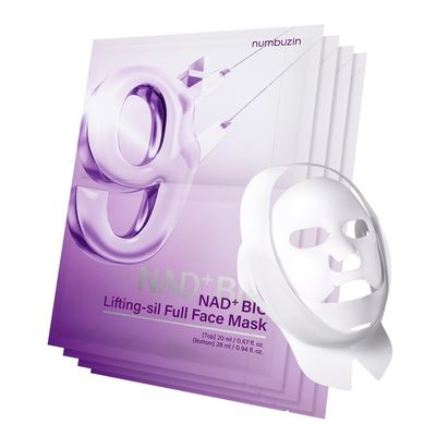 numbuzin No.9 Sheet Mask NAD BIO Lifting-sil Full Face Mask Improves Jawline, Jowls, Wrinkles, Neck Lines Peptides, NAD, Collagen Skin Firmness 4 Sheets Lifting Band