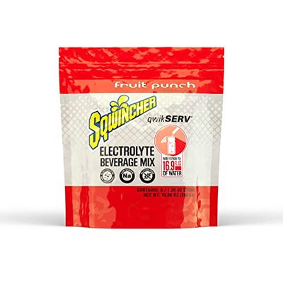 Sqwincher Thirst Quencher Qwikserv Electrolyte Replacement Drink Mix, Fruit Punch, 1.26 Oz Packet, 8pack