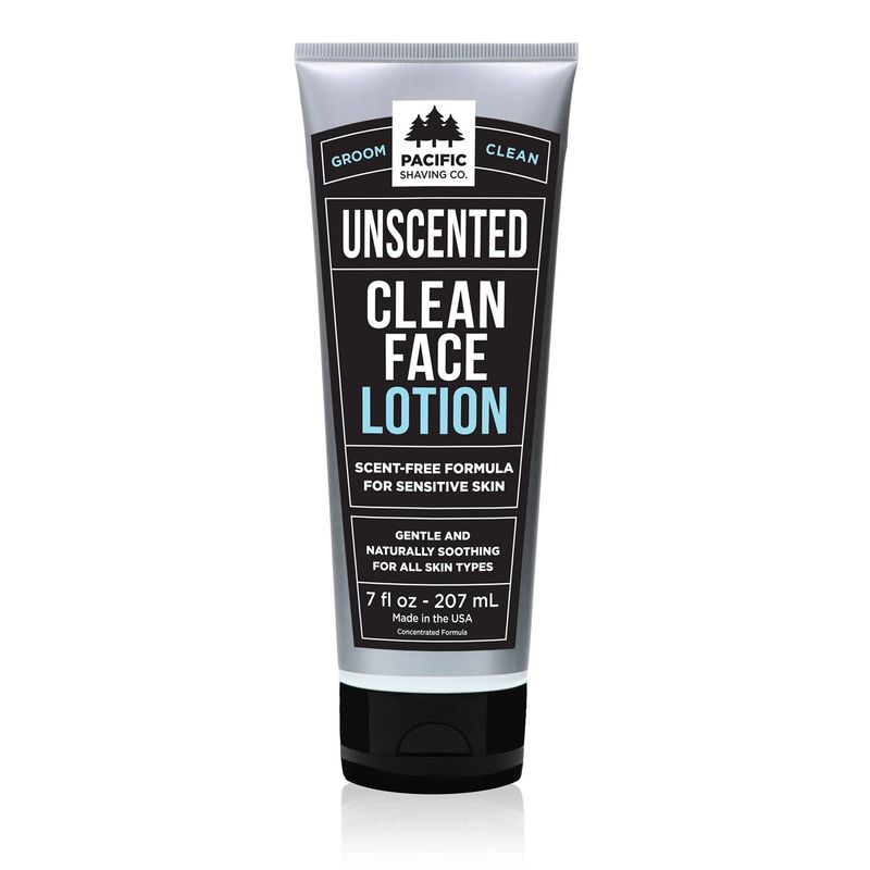 Pacific Shaving Company Clean Face Lotion - Hydrating Face Moisturizer with Avocado Jojoba Oil - Fragrance-Free Skin Care Products for Men - Lightweight Clean Face Lotion for Sensitive Skin (7 Oz)