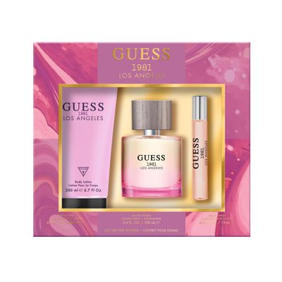 GUESS 1981 Los Angeles WomenFemme Eau de Toilette 3 Piece Gift Set - Perfume Spray 3.4 Fl. Oz., Travel Spray 0.5 Fl. Oz., Body Lotion 6.7 Fl. Oz.