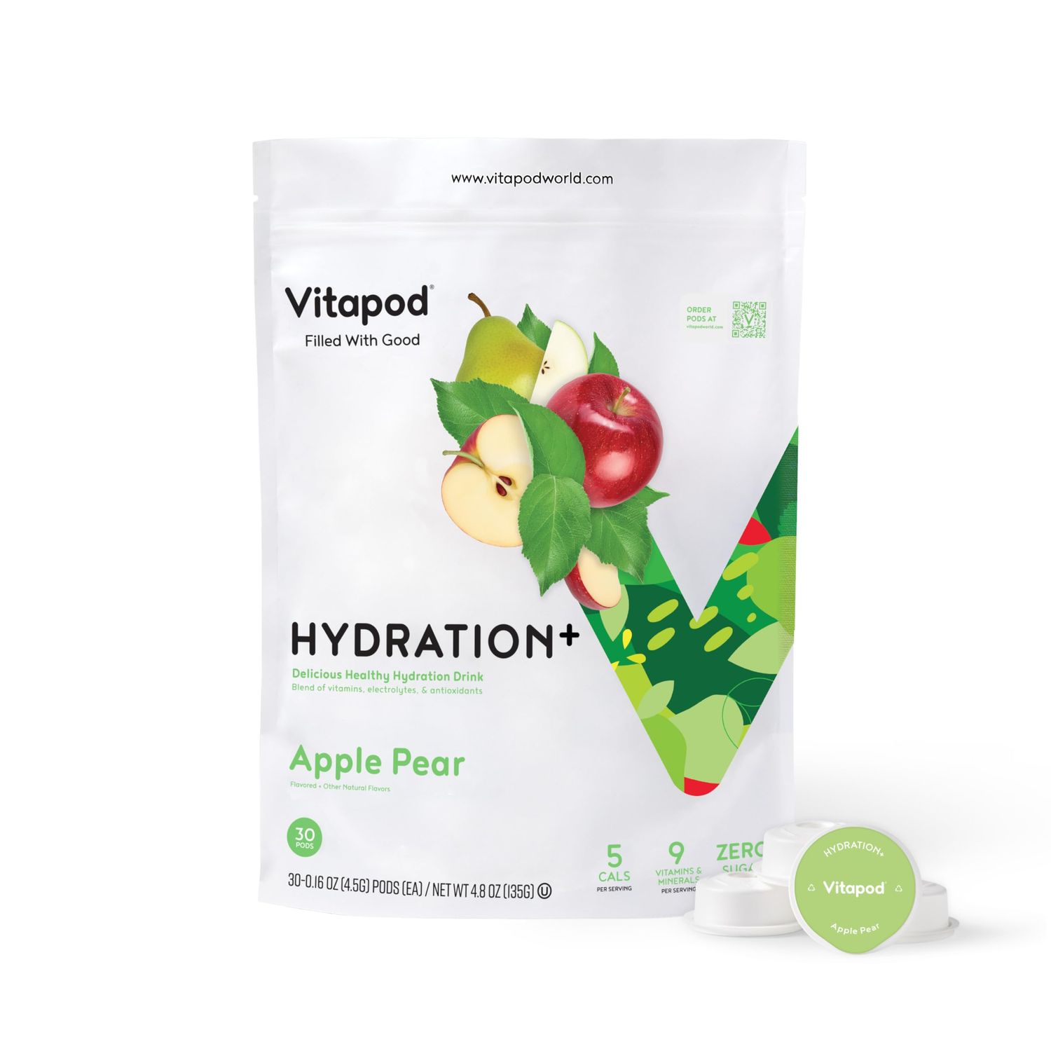 Vitapod Hydration Apple Pear Healthy Hydration Mix - 30 Pods - Electrolytes, Antioxidants, Vitamin C, A, D, E - Water Enhancer and Beverage Mix Packet