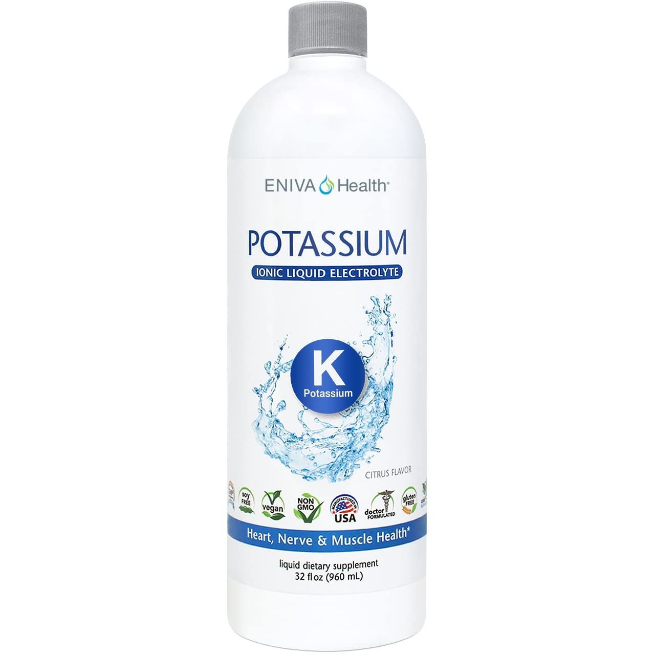 Eniva Health - Liquid Ionic Potassium Supplement for Electrolyte Replacement and Metabolic Support 600 MG Gluten-Free, Sugar-Free and Keto-Friendly Dietary Supplement (32oz) - 32 Servings