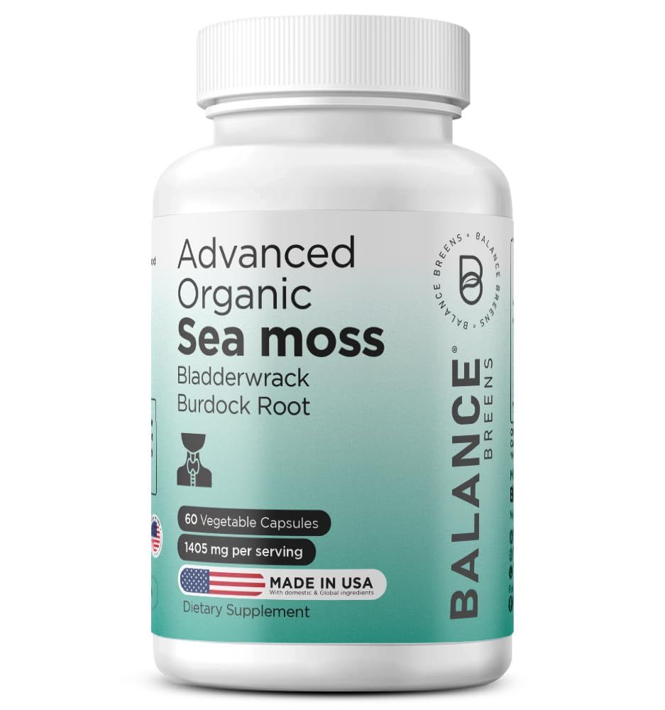 Organic Irish Sea Moss, Bladderwrack Burdock Root Supplement 1405mg, 60 Veg Capsules - Immune Booster, Gut Health, Skin Detox Joint Support