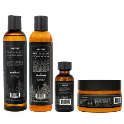 Live Bearded Complete Beard Grooming Kit - Wash, Conditioner, Butter and Oil - Made in the USA with All-Natural Ingredients - Mens Groom Set Straight Up Unscented - Fragrance-Free