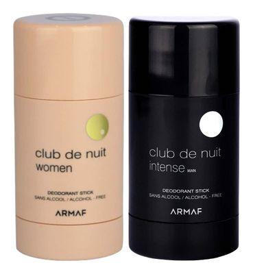 2 Pack of Assorted Armaf Club De Nuit Intense For Men Deodorant Stick 2.65 oz Alcohol Free Club De nuit For Women Deodorant Stick 2.65 oz Alcohol Free (Club de nuit Intense Men Club De Nuit Women)