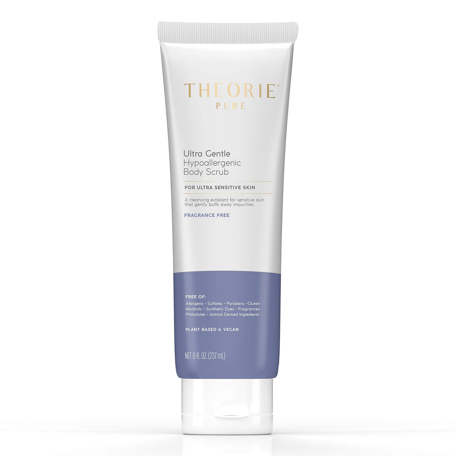 THEORIE Pure Face and Body Scrub- Hypoallergenic, Aloe Based Vegan- Fragrance, Sulfate, Irritant, Paraben Allergen FREE, Ultra Gentle Cleansing Exfoliant for Sensitive Skin, 8 Fl.Oz Tube 237 mL