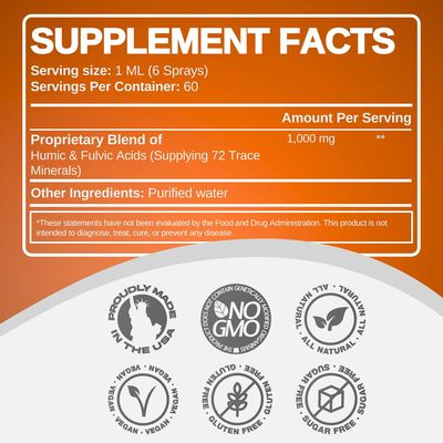 CCL Supplements Advanced Fulvic Acid and Humic Acid Trace Mineral Liquid Spray Supplement. 70 Ionic Organic Vital Minerals Electrolytes, Similar Benefits of Shilajit Drops (2 oz - 60 Servings)