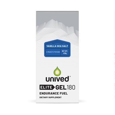 Unived Elite Gel 180-21 Ratio of Simple Complex Carbs with Beta Alanine Essential Electrolytes - for Endurance Athletes Runners Cyclists -180kcal - Vanilla Sea Salt - Pack of 6