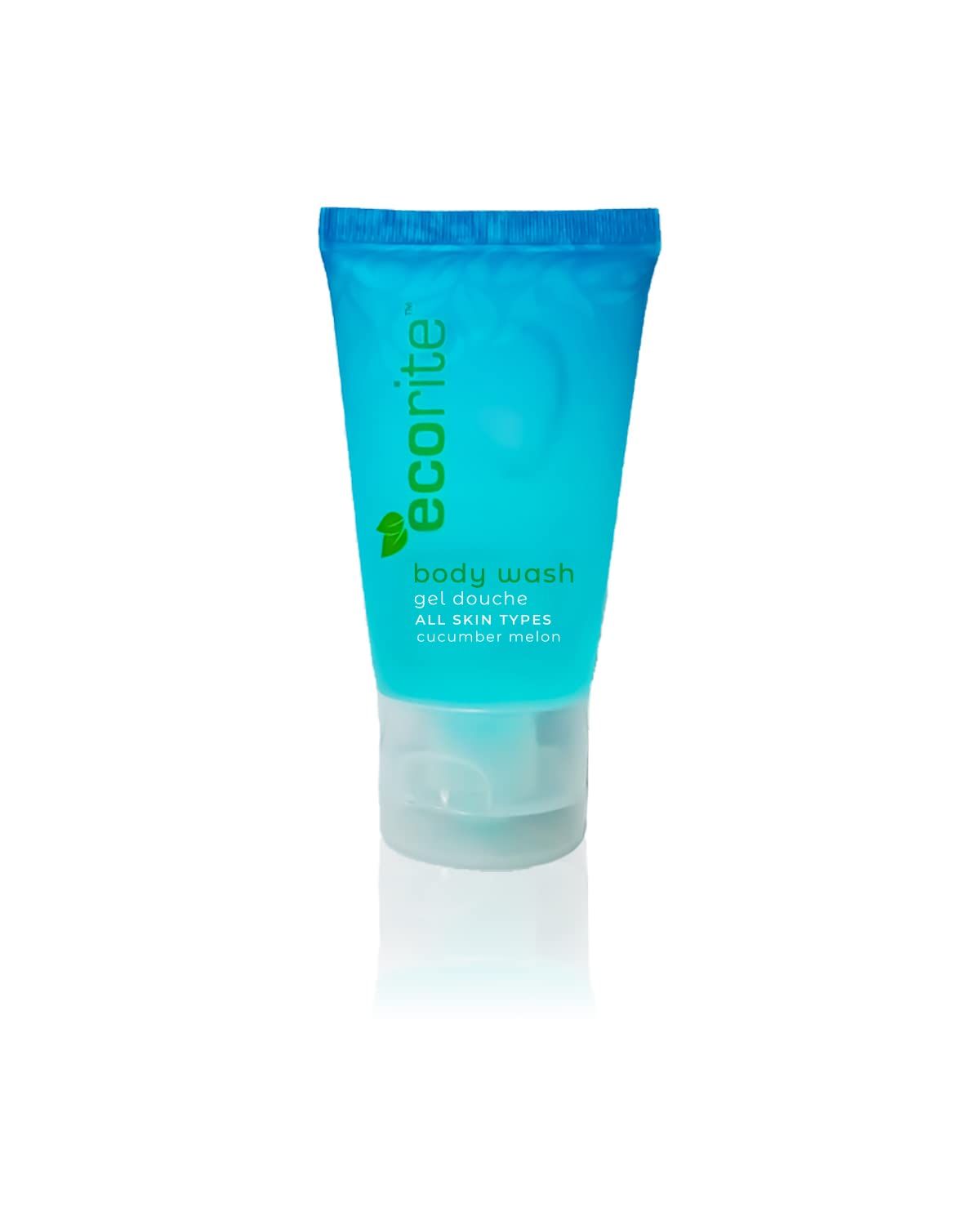Ecorite Body Wash with Cucumber-Melon Fragrance, Travel Size Hotel Amenities BiodegradableRecyclable Tube, 1 fl oz30 ml, Pack of 288