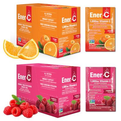 Ener-C Orange Raspberry Multivitamin Drink Mix Powder Vitamin C 1000mg Electrolytes with Real Fruit Juice Natural Energy Immune Support for Women Men - Non-GMO Vegan Gluten Free - 60 Count
