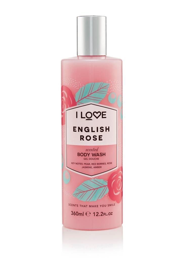 I Love English Rose Scented Body Wash - Moisturizing Body Wash and Foaming Bubble Bath - Rose, Amber, and Jasmine Fragrance - 12.7 oz