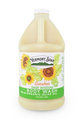 VERMONT SOAP , Natural body wash with Shea Butter, Mild Gel for Moisturizing and Soothing Skin, Fragrance Free for Women Men (Sage Lime Wisdom, 64oz)