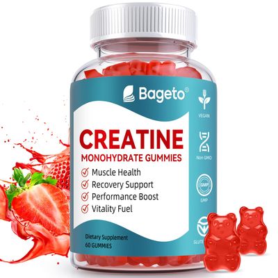 Bageto Creatine Monohydrate Gummies 5g for Men Women,Sugar Free Creatine for Muscle Growth, Recovery Faster, Preworkout Gummies with Creatine,Vegan,Gluten-Free,Strawberry 60 Count(Pack of 1)