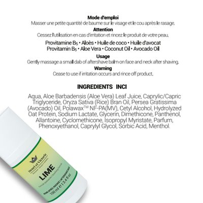 HENRI ET VICTORIA Lime Aftershave Balm Fragrance For Men Hand Made Moisturizing and soothing prevent and cure razor burns and irritation 100ml