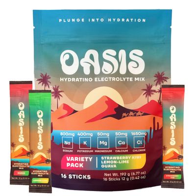 Oasis Electrolyte Powder - Sugar Free, Zero Calorie, Natural Flavor Hydration Packets for Workout or Going Out ORS Hydration Powder Solution with 5 Electrolytes, Vitamin C Variety Pack (16 Sticks)