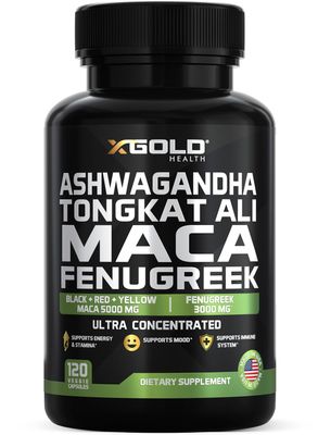 Ashwagandha 5000mg Tongkat Ali 1000mg Maca Root 5000mg Fenugreek 3000mg Supplement Black Red Yellow Maca Root Extract Fenugreek Herbal Supplements for Men Women - Made in USA