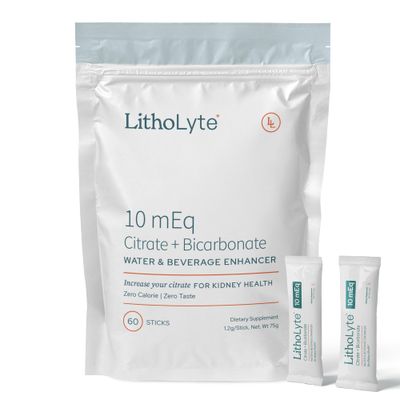 LithoLyte Kidney Health Water Beverage Enhancer 10 mEq, Developed by Urologists, 1-Pack (60 Sticks)