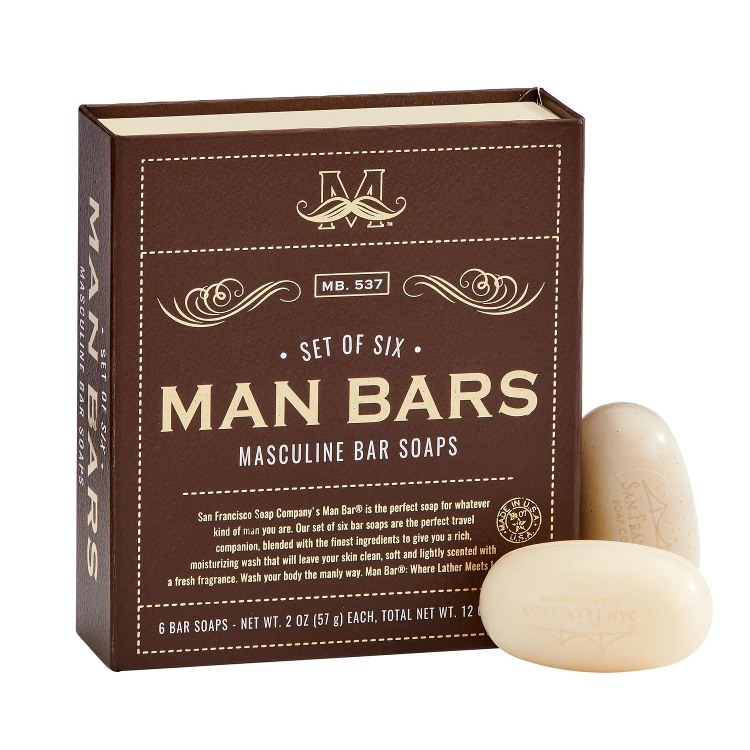 San Francisco Soap,Men Soap Gift Set 6 Piece Man Bar Gift Set Natural Manly Fragranced 2 Ounce (Pack of 6)
