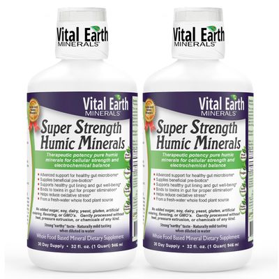 Vital Earth Minerals Super Strength Humic Minerals 2-Pack - Fulvic Acid Supplement with 70 Trace Minerals, Electrolytes for Detox Digestion, 32 Oz Ea 1 Oz Cup