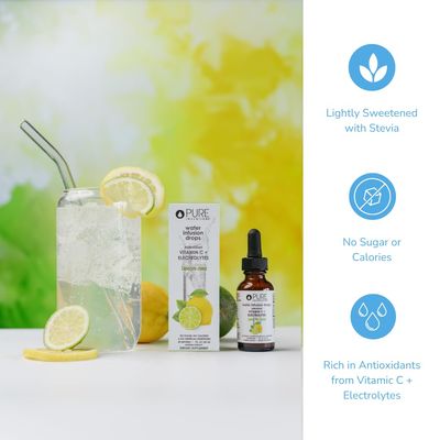Pure Inventions Antioxidant Vitamin C Electrolytes - Lemon Lime Flavored - Water Infusion Drops - No Sugar, Calories, or Artificial Sweeteners - 30 servings - 1oz each
