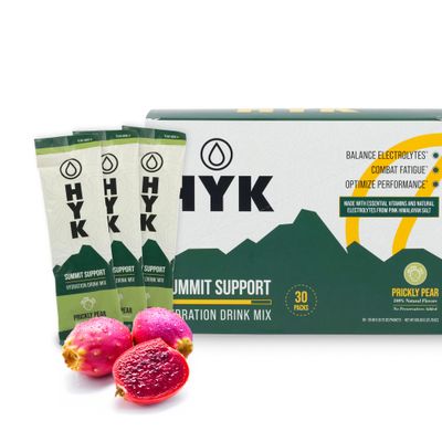 HYK Electrolyte Drink Mix Endurance Fuel for Runners, Ultra Trail Athletes Energy, Focus, Hydration Recovery All-in-One Easy Open Stick Pack Prickly Pear Flavor, 30 Count