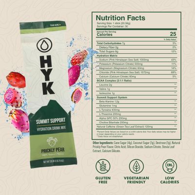 HYK Electrolyte Drink Mix Endurance Fuel for Runners, Ultra Trail Athletes Energy, Focus, Hydration Recovery All-in-One Easy Open Stick Pack Prickly Pear Flavor, 30 Count