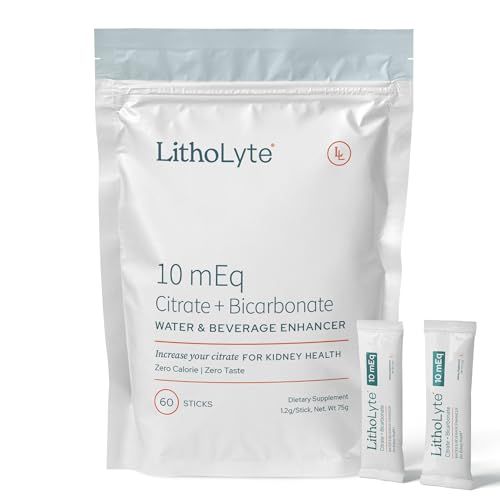 LithoLyte Kidney Health Water Beverage Enhancer 10 mEq, Developed by Urologists, 2 Pack (120 Sticks)