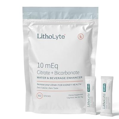 LithoLyte Kidney Health Water Beverage Enhancer 10 mEq, Developed by Urologists, 2 Pack (120 Sticks)