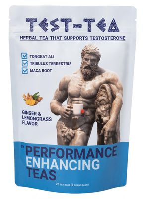 Test-Tea Testosterone Boosting Herbal Tea for Men Ginger and Lemongrass Flavor 20 Pack Bag with Tongkat Ali, Tribulus Terrestris and Maca Root by Performance Enhancing Teas