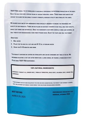 Test-Tea Testosterone Boosting Herbal Tea for Men Ginger and Lemongrass Flavor 20 Pack Bag with Tongkat Ali, Tribulus Terrestris and Maca Root by Performance Enhancing Teas