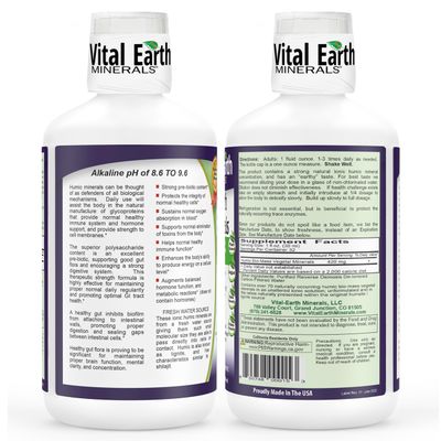 Vital Earth Minerals Super Strength Humic Minerals 2-Pack - Fulvic Acid Supplement with 70 Trace Minerals, Electrolytes for Detox Digestion, 32 Oz Ea 1 Oz Cup