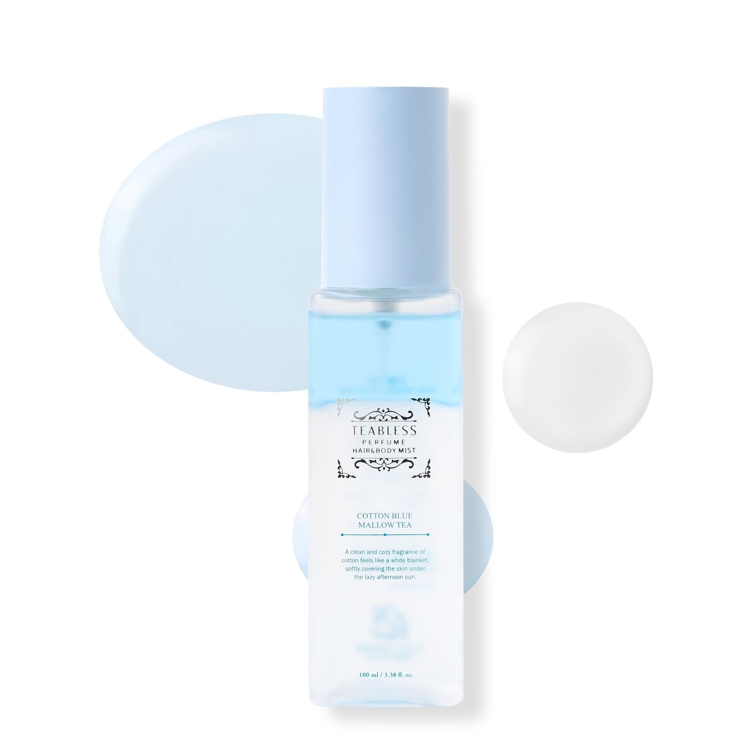 TEABLESS Cotton Blue Mallow Tea Perfume Hair Body Mist, Hair and Body Perfume Spray for Dry Skin, Moisture Balance, Soothing, Nourishing, Long-Lasting Fragrance, Cotton Scent
