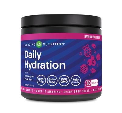 Amazing Nutrition Daily Hydration, Electrolyte Powder 30 Servings Packed with Essential Minerals Sugar-Free Keto Friendly Non-GMO Gluten-Free (Natural Wild Berry)