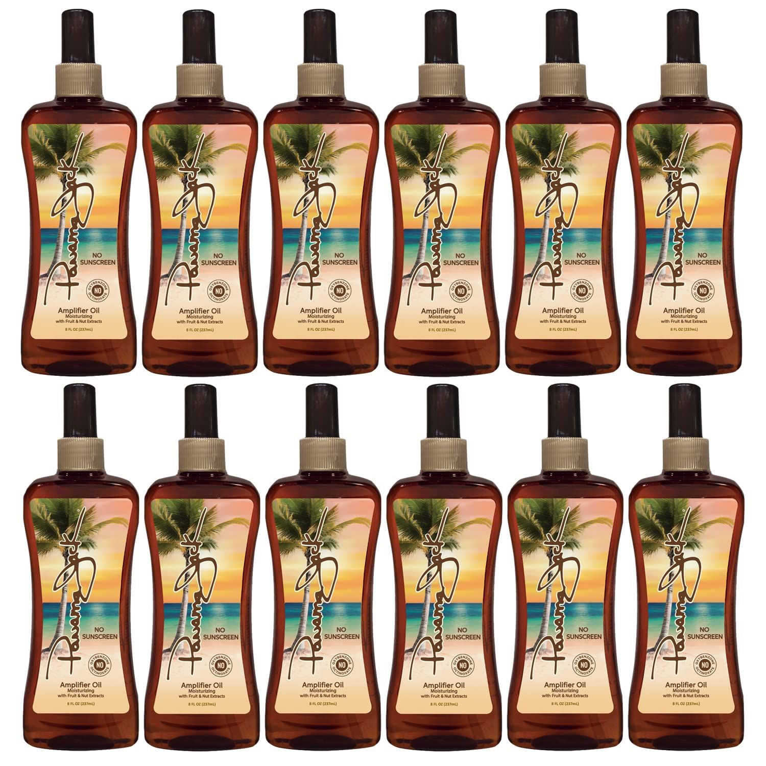 Panama Jack Amplifier Suntan Oil - Contains No Sunscreen Protection (0 SPF), Light Formula with Exotic Oils, Fruit and Nut Extracts, Tropical Fragrance, 8 FL OZ (Pack of 12)