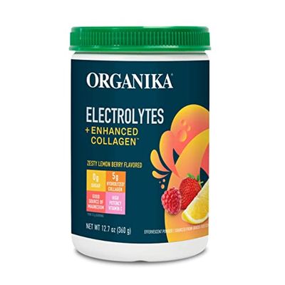 Organik Electrolytes with Enhanced Collagen Powder for Women Men - 360g - Zesty Lemon Berry-Flavored Effervescent Electrolyte Collagen Drink Mix - Deep Hydration, Mobility, Skin, Hair, Nails