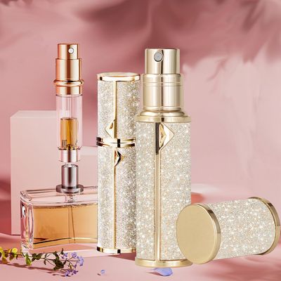 Travel Perfume Bottle Refillable,Atomizer Travel Bottom-Filling Fragrances Perfumes Bottle,Mini Cologne Dispenser, Leak-Proof Portable Sprayer Pocket Size for Women Men Cruise Car Trip Gift 5ML(Gold)