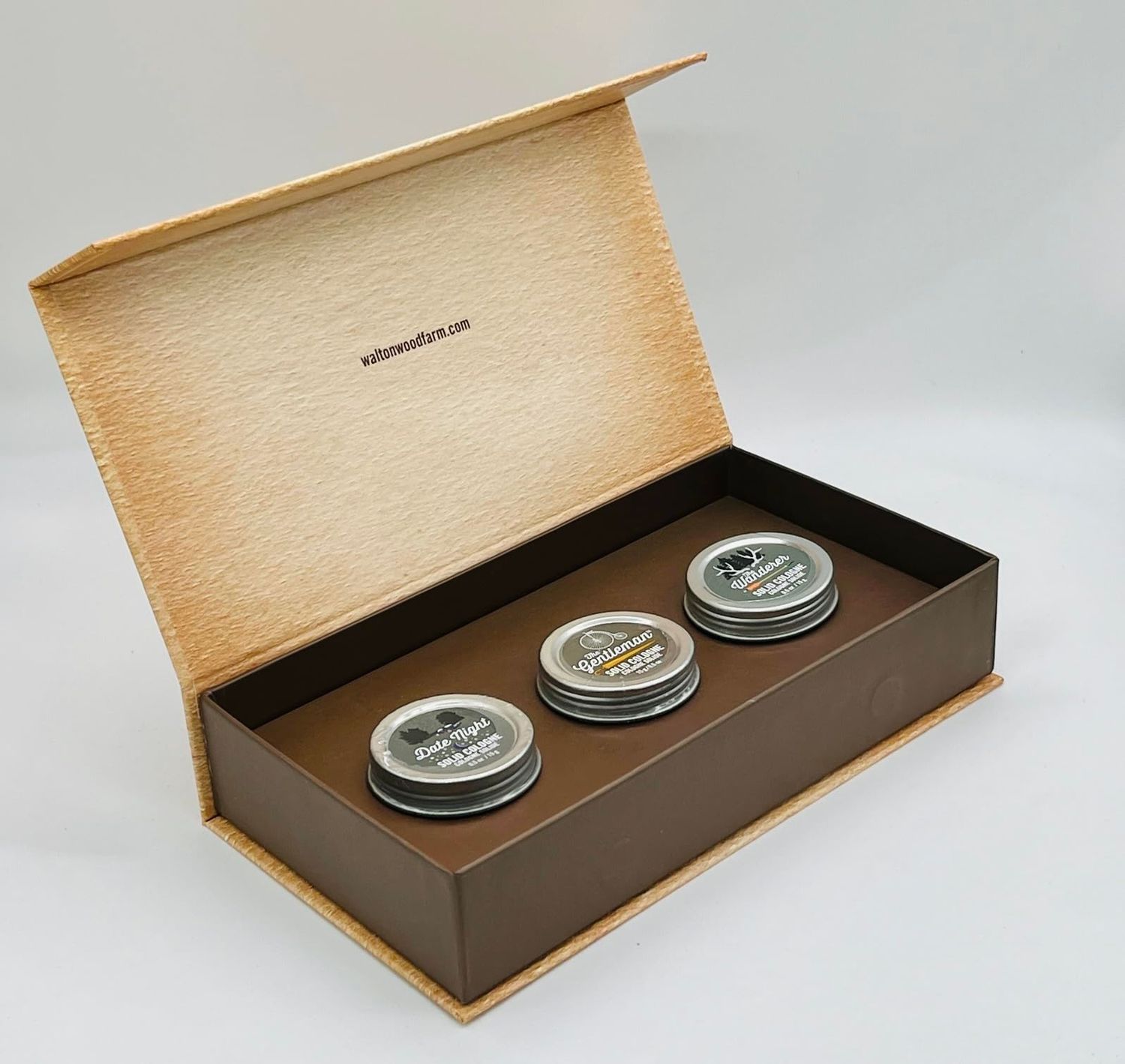 Walton Wood Farm Mini Cologne 0.5oz, Pack of 3 Most Popular Scents (Date Night, Gentleman, Wanderer) in Cigar Gift Box, Makes Great Gift for Men
