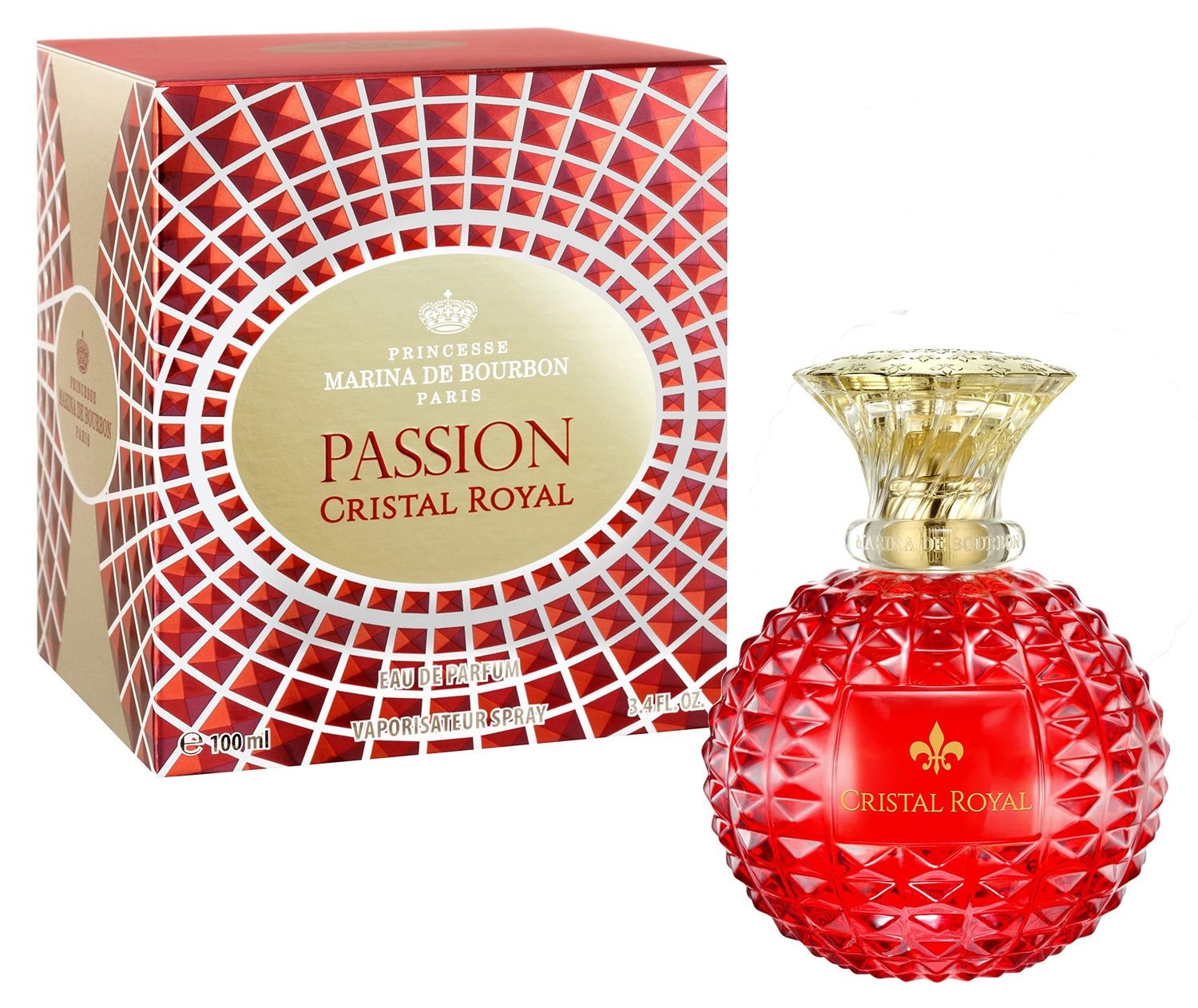 Princesse Marina de Bourbon Cristal Royal Passion Eau de Parfum for Women - Opens with Pear, Blackcurrant and Bergamot - Blended with Jasmine and Violet - For Elegant Ladies - 3.4 oz